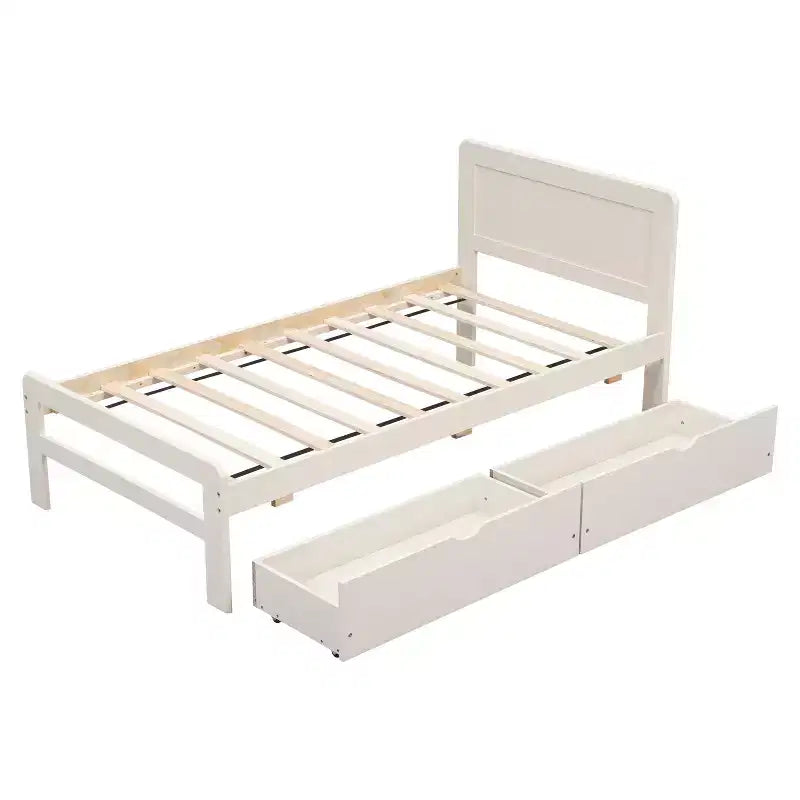 Lit plateforme moderne double avec 2 tiroirs de rangement, cadre de lit plateforme robuste en bois, silencieux, pas besoin de sommier.