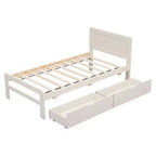 Lit plateforme moderne double avec 2 tiroirs de rangement, cadre de lit plateforme robuste en bois, silencieux, pas besoin de sommier.