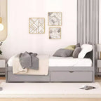 Lit plateforme moderne double avec 2 tiroirs de rangement, cadre de lit plateforme robuste en bois, silencieux, pas besoin de sommier.