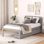 Lit plateforme moderne double avec 2 tiroirs de rangement, cadre de lit plateforme robuste en bois, silencieux, pas besoin de sommier.