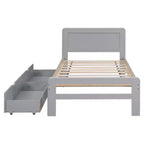 Lit plateforme moderne double avec 2 tiroirs de rangement, cadre de lit plateforme robuste en bois, silencieux, pas besoin de sommier.
