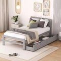 Lit plateforme moderne double avec 2 tiroirs de rangement, cadre de lit plateforme robuste en bois, silencieux, pas besoin de sommier.
