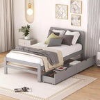 Lit plateforme moderne double avec 2 tiroirs de rangement, cadre de lit plateforme robuste en bois, silencieux, pas besoin de sommier.
