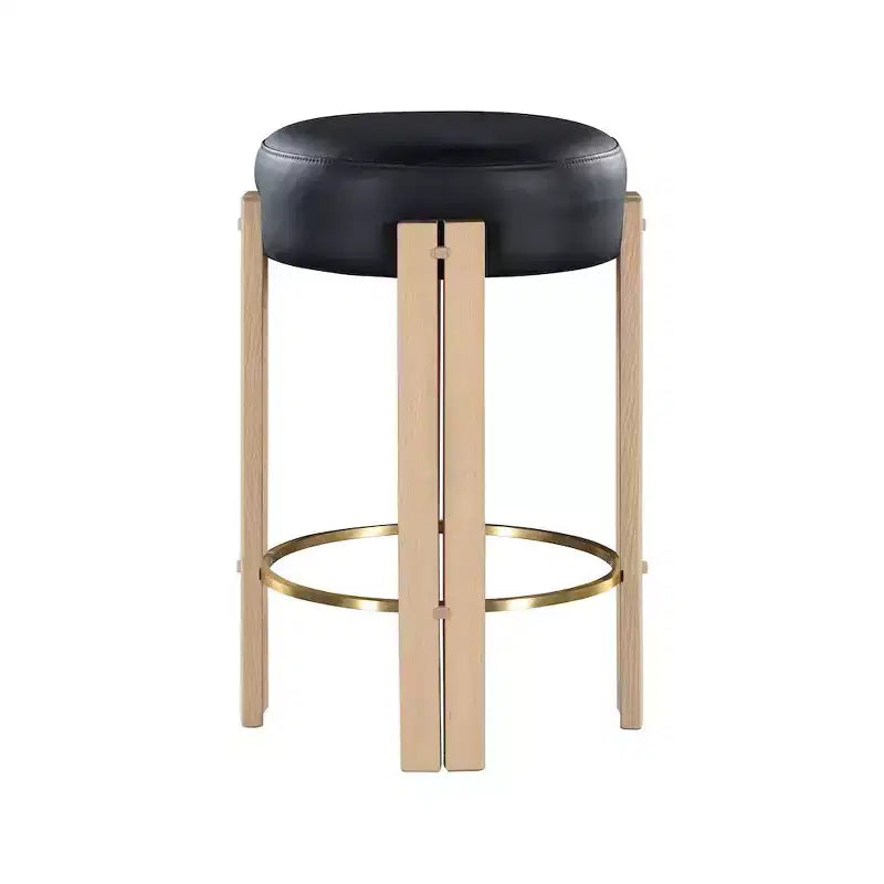 Tabouret de comptoir en cuir végétalien noir