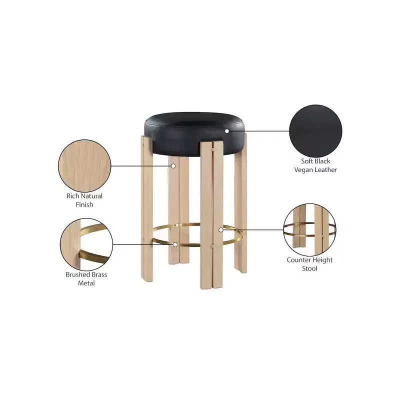 Tabouret de comptoir en cuir végétalien noir