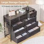 Commode avec 10 tiroirs en tissu, meuble TV pour téléviseur de 50 pouces, meuble console multimédia avec rangement, mobilier de salon