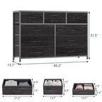 Commode avec 10 tiroirs en tissu, meuble TV pour téléviseur de 50 pouces, meuble console multimédia avec rangement, mobilier de salon