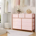 Commode avec 10 tiroirs en tissu, meuble TV pour téléviseur de 50 pouces, meuble console multimédia avec rangement, mobilier de salon