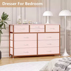 Commode avec 10 tiroirs en tissu, meuble TV pour téléviseur de 50 pouces, meuble console multimédia avec rangement, mobilier de salon