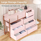 Commode avec 10 tiroirs en tissu, meuble TV pour téléviseur de 50 pouces, meuble console multimédia avec rangement, mobilier de salon