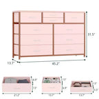 Commode avec 10 tiroirs en tissu, meuble TV pour téléviseur de 50 pouces, meuble console multimédia avec rangement, mobilier de salon