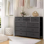 Commode avec 10 tiroirs en tissu, meuble TV pour téléviseur de 50 pouces, meuble console multimédia avec rangement, mobilier de salon