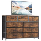 Commode avec 10 tiroirs en tissu, meuble TV pour téléviseur de 50 pouces, meuble console multimédia avec rangement, mobilier de salon