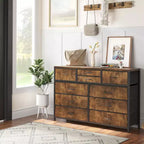 Commode avec 10 tiroirs en tissu, meuble TV pour téléviseur de 50 pouces, meuble console multimédia avec rangement, mobilier de salon