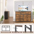 Commode avec 10 tiroirs en tissu, meuble TV pour téléviseur de 50 pouces, meuble console multimédia avec rangement, mobilier de salon