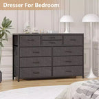 Commode avec 10 tiroirs en tissu, meuble TV pour téléviseur de 50 pouces, meuble console multimédia avec rangement, mobilier de salon