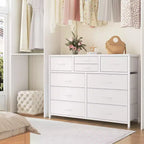 Commode avec 10 tiroirs en tissu, meuble TV pour téléviseur de 50 pouces, meuble console multimédia avec rangement, mobilier de salon
