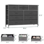 Commode avec 10 tiroirs en tissu, meuble TV pour téléviseur de 50 pouces, meuble console multimédia avec rangement, mobilier de salon