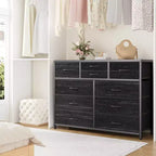 Commode avec 10 tiroirs en tissu, meuble TV pour téléviseur de 50 pouces, meuble console multimédia avec rangement, mobilier de salon