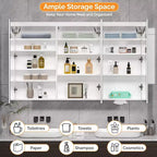 Armoire à pharmacie de salle de bain extra large éclairée avec miroir, grande armoire de salle de bain à 3 portes avec lumières, à fixation murale