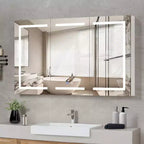 Armoire à pharmacie de salle de bain extra large éclairée avec miroir, grande armoire de salle de bain à 3 portes avec lumières, à fixation murale