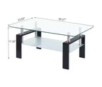 Table basse en verre, table d'appoint basse moderne pour salon, table à thé à 2 niveaux avec plateau en verre trempé, étagère inférieure pour salon