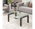 Table basse en verre, table d'appoint basse moderne pour salon, table à thé à 2 niveaux avec plateau en verre trempé, étagère inférieure pour salon