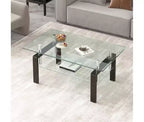 Table basse en verre, table d'appoint basse moderne pour salon, table à thé à 2 niveaux avec plateau en verre trempé, étagère inférieure pour salon