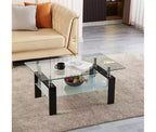 Table basse en verre, table d'appoint basse moderne pour salon, table à thé à 2 niveaux avec plateau en verre trempé, étagère inférieure pour salon