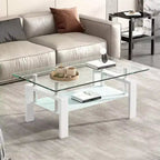 Table basse en verre, table d'appoint basse moderne pour salon, table à thé à 2 niveaux avec plateau en verre trempé, étagère inférieure pour salon