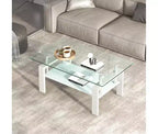 Table basse en verre, table d'appoint basse moderne pour salon, table à thé à 2 niveaux avec plateau en verre trempé, étagère inférieure pour salon
