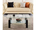 Table basse en verre, table d'appoint basse moderne pour salon, table à thé à 2 niveaux avec plateau en verre trempé, étagère inférieure pour salon