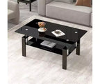 Table basse en verre, table d'appoint basse moderne pour salon, table à thé à 2 niveaux avec plateau en verre trempé, étagère inférieure pour salon