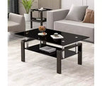 Table basse en verre, table d'appoint basse moderne pour salon, table à thé à 2 niveaux avec plateau en verre trempé, étagère inférieure pour salon
