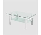 CuisinSmart Glass Coffee Table, Modern Side Coffee Table For Living Room, 2-Tier Tea Table With Tempered Glass Tabletop, Lower Shelf For Living Room