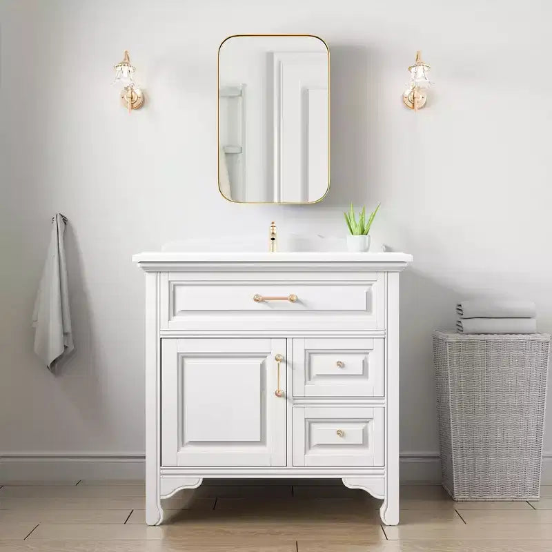 Armoire à pharmacie de salle de bain rectangulaire dorée avec miroir