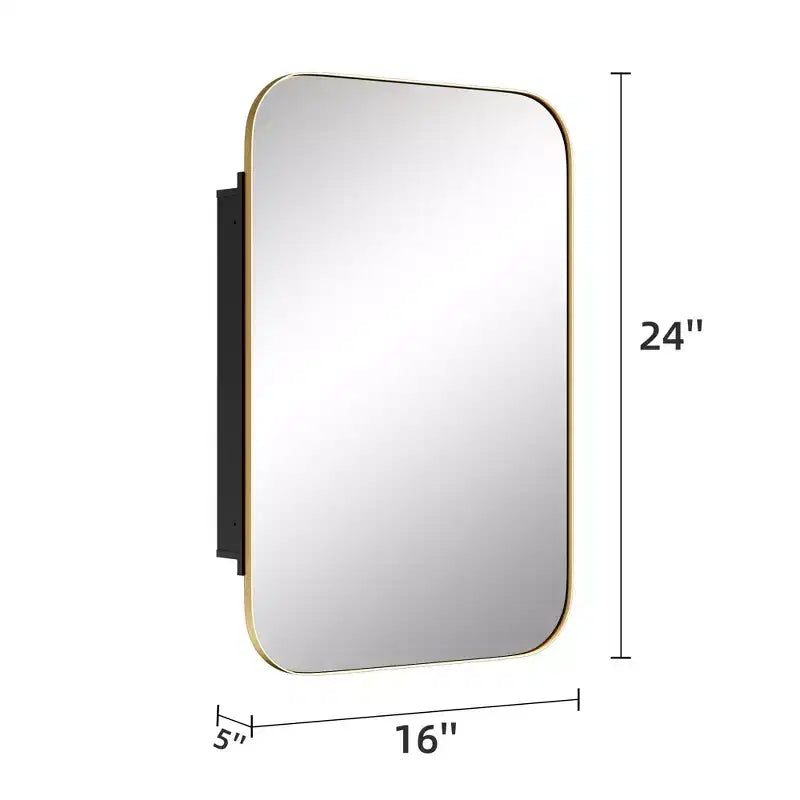 Armoire à pharmacie de salle de bain rectangulaire dorée avec miroir