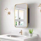 Armoire à pharmacie de salle de bain rectangulaire dorée avec miroir