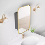 Armoire à pharmacie de salle de bain rectangulaire dorée avec miroir