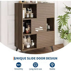 Meuble de rangement avec portes coulissantes – Organiseur à 3 niveaux avec étagères réglables pour le salon et la cuisine
