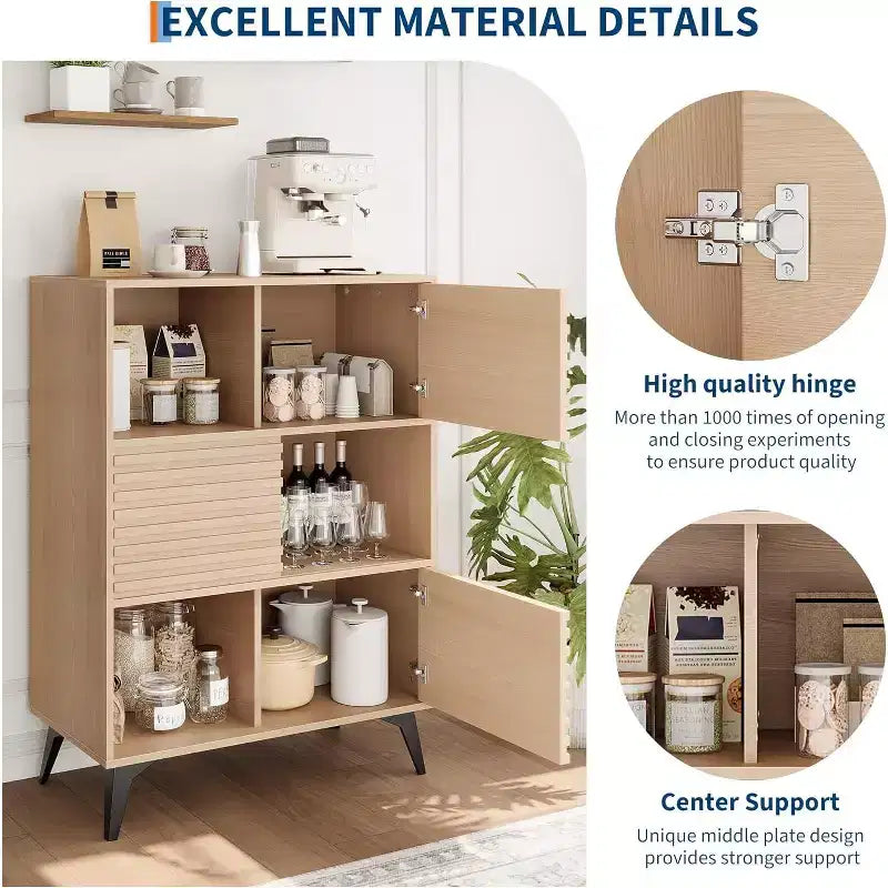 Meuble de rangement avec portes coulissantes – Organiseur à 3 niveaux avec étagères réglables pour le salon et la cuisine