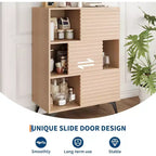Meuble de rangement avec portes coulissantes – Organiseur à 3 niveaux avec étagères réglables pour le salon et la cuisine