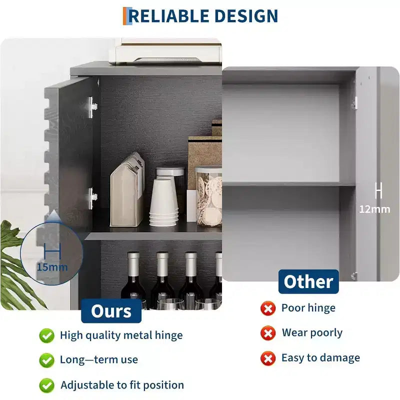 Meuble de rangement avec portes coulissantes – Organiseur à 3 niveaux avec étagères réglables pour le salon et la cuisine
