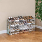 Meuble à chaussures 3 niveaux en tissu avec 4 crochets, réglable en hauteur, peut contenir jusqu'à 18 paires de chaussures, organisateur d'entrée