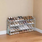 Meuble à chaussures 3 niveaux en tissu avec 4 crochets, réglable en hauteur, peut contenir jusqu'à 18 paires de chaussures, organisateur d'entrée