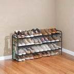 Meuble à chaussures 3 niveaux en tissu avec 4 crochets, réglable en hauteur, peut contenir jusqu'à 18 paires de chaussures, organisateur d'entrée