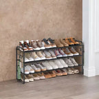 Meuble à chaussures 3 niveaux en tissu avec 4 crochets, réglable en hauteur, peut contenir jusqu'à 18 paires de chaussures, organisateur d'entrée