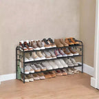 Meuble à chaussures 3 niveaux en tissu avec 4 crochets, réglable en hauteur, peut contenir jusqu'à 18 paires de chaussures, organisateur d'entrée