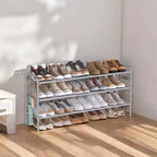 Meuble à chaussures 3 niveaux en tissu avec 4 crochets, réglable en hauteur, peut contenir jusqu'à 18 paires de chaussures, organisateur d'entrée