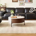 GDFStudio Eugene Modern 31.5 Wood and Ceramic Round Coffee Table with Drawers and Metal Legs